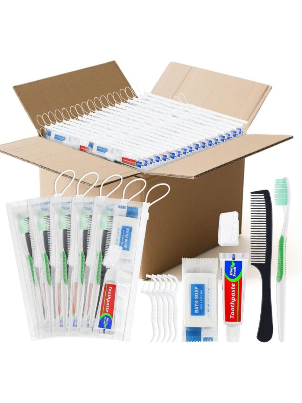 50 Set Travel Toiletries Kits - 7-in-1 Personal Care Essentials for On-the-Go